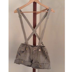 Grey denim shorts with removable suspenders
